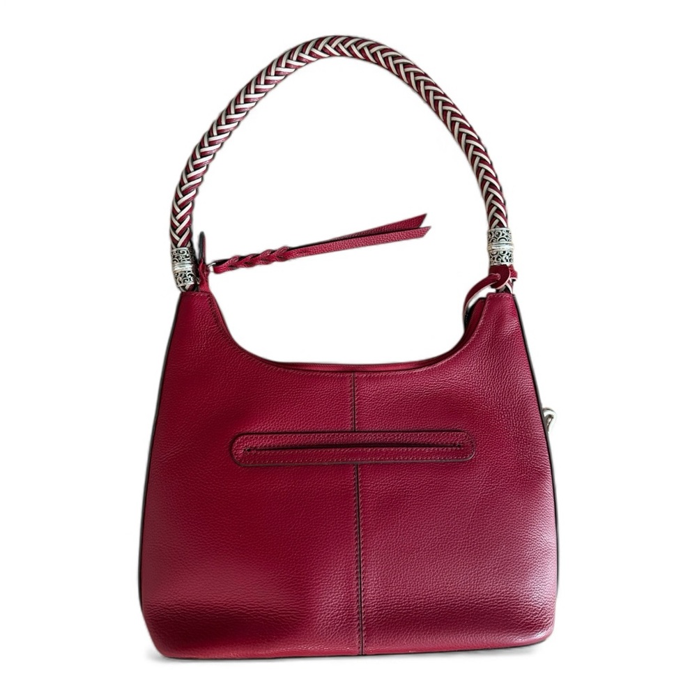 RARE! Brighton Barbados Bellaire Hobo Shoulder Bag Lipstick Red Leather Braided - Picture 2 of 4